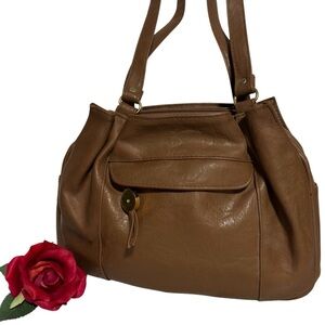 TR Bentley Brown faux leather organizer shoulder bag 10X6X4